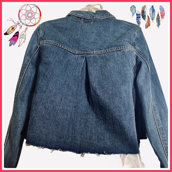 FREE PEOPLE DENIM JACKET W BLUE LACE INSET PANELS - Picture 5 of 12